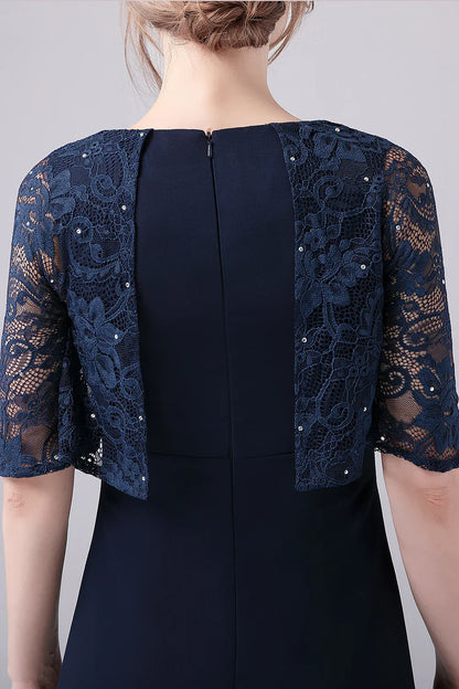 A-line Short Sleeves Chiffon Floor Length Mother of the Bride Dress