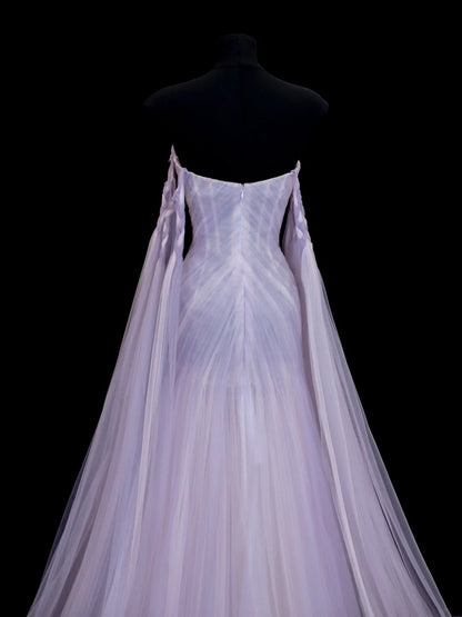 Fairy Luxury Dreamy Style Light Purple Tulle Strapless Train Gown - Starlight Theme Dinner & Ball Dress gh6562