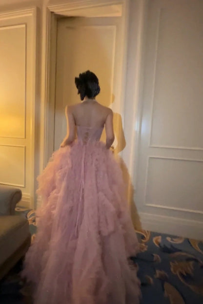 Pink shiny elegant long graduation gown evening gown gh6815