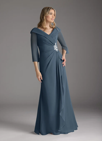 A-Line V-Neck Chiffon formal dresses evening dress Mother of the Bride Dresses