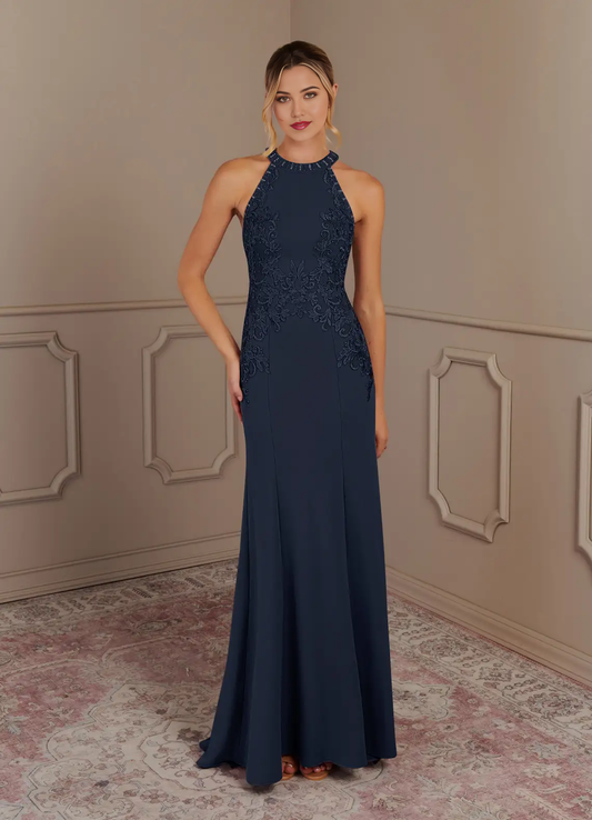 Mermaid Halter Lace Dark Navy dresses formal Mother of the Bride Dresses