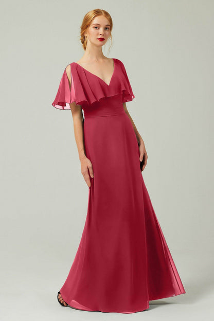 Sheath-Column Floor Length Chiffon Bridesmaid Dress Formal Dresses CB0341