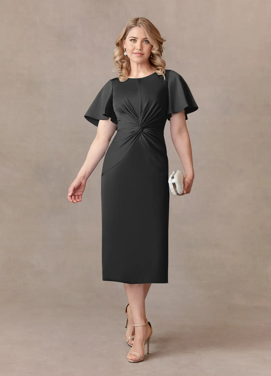 A-Line Scoop Beaded Chiffon Black Tea Length formal dresses evening dress Mother of the Bride Dresses