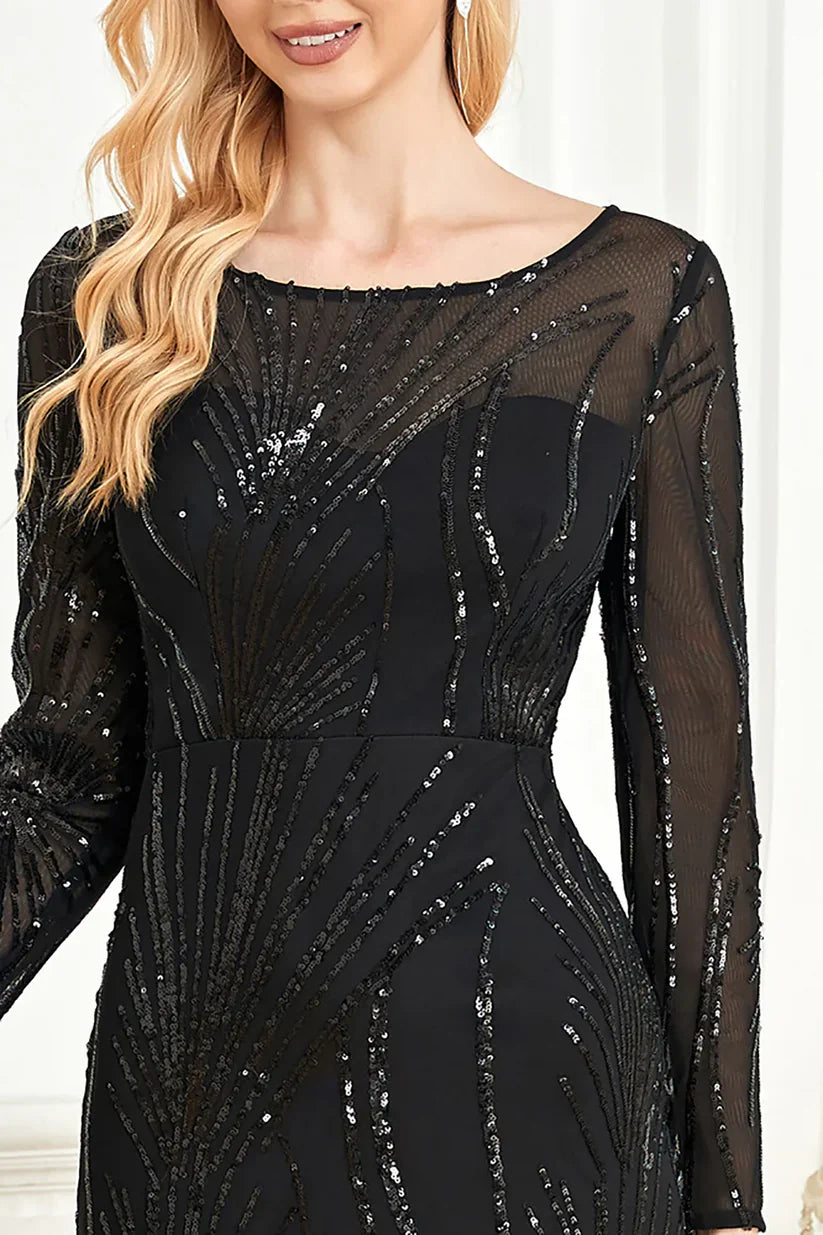 Mermaid Sequins Boat Neck Long Sleeves Mother of the Bride Dress