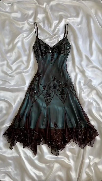 Turquoise Gorgeous Vintage Exquisite Beading Spaghetti Strap Long/Short Chiffon Ball Gown Evening Gown Party Dress Homecoming Dress gh3333