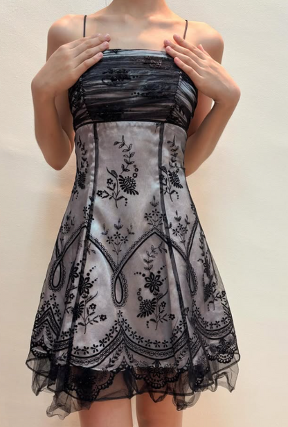 Chic Floral Spaghetti Strap A-line Chiffon Short Party Dresses Homecoming Dresses, HZ1024