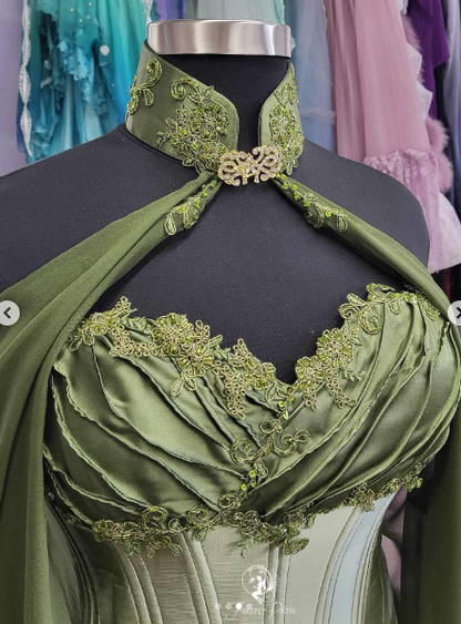 Vintage Strap Green Satin A-Line Prom Dress Evening Dress HZ1024