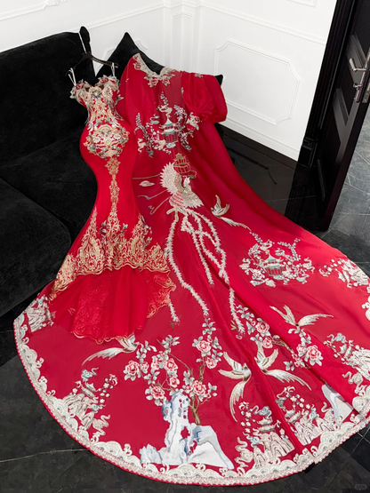 Retro Sparkling Beaded Sequin Mermaid Design Exquisite Embroidery Wedding Outfit Evening Dress Prom Dresses HZ1024