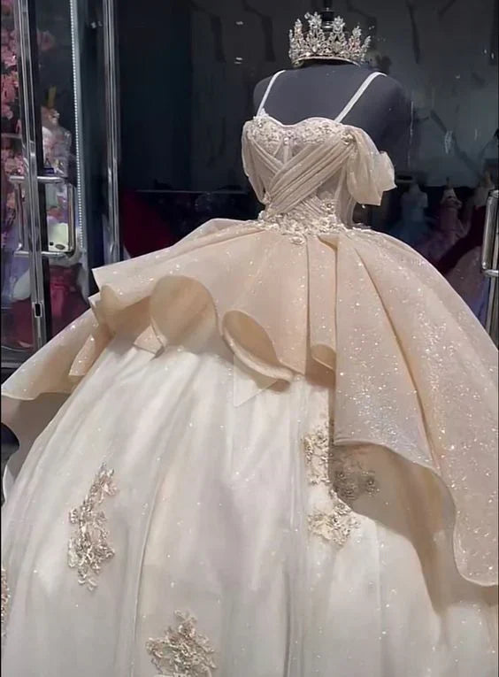 Elegant Shiny Embroidery Sweet 16 Quinceanera A-Line Floor-length Prom Dress Birthday Dress Evening Dress Ball Gown HZ1024