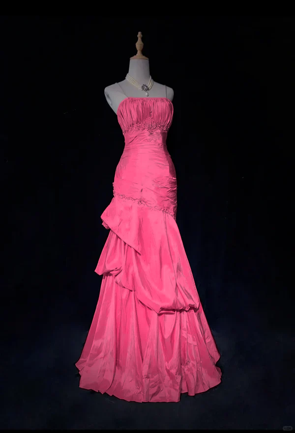 Light Pink Prom Dress Spaghetti Straps Mermaid Beading Vintage Long Party Dress Birthday Outfits, HZ0319