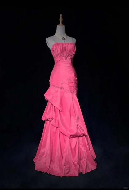 Light Pink Prom Dress Spaghetti Straps Mermaid Beading Vintage Long Party Dress Birthday Outfits, HZ0319