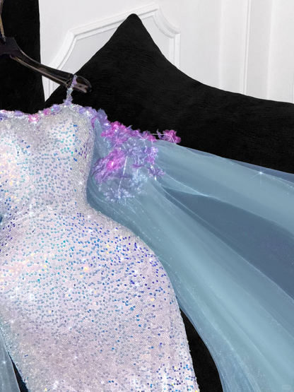 Vintage Shiny Sequined Sweetheart Spaghetti Strap Design Mermaid Prom Dress Evening Dress HZ1024
