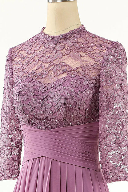 A-line Chiffon Long Mother Of the Bride Dress with Lace