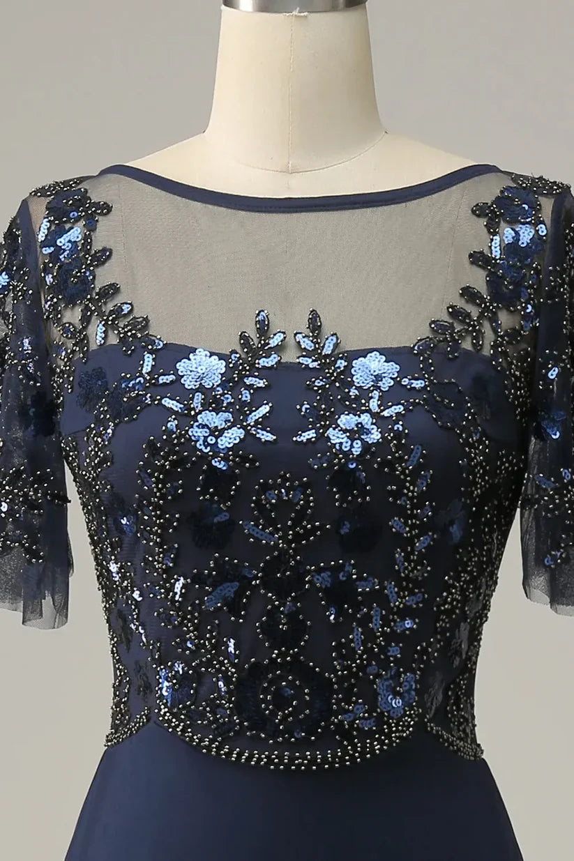 A-line Appliques Sequin Mother of Bride Dress