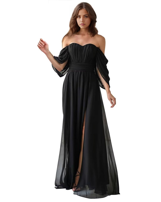 A Line Off Shoulder Chiffon Slit formal dresses Bridesmaid Dresses evening gown Prom Dress