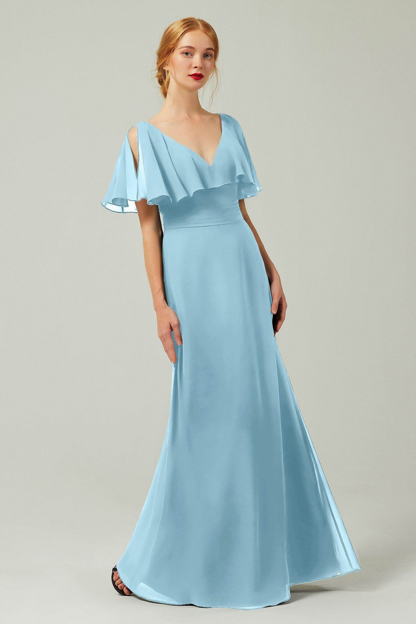 Sheath-Column Floor Length Chiffon Bridesmaid Dress Formal Dresses CB0341