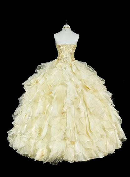 girlhomeshops-Yellow tulle princess-style long formal ball gown, birthday dress, graduation dress gh6137