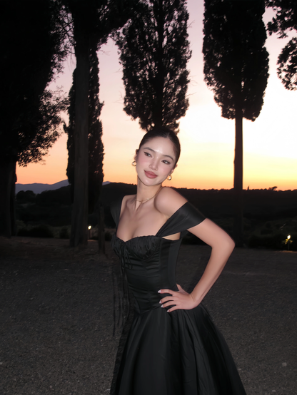 Chic Black A-Line Evening Gown Straps Party Dress Tea Length Formal Dress HZ1024