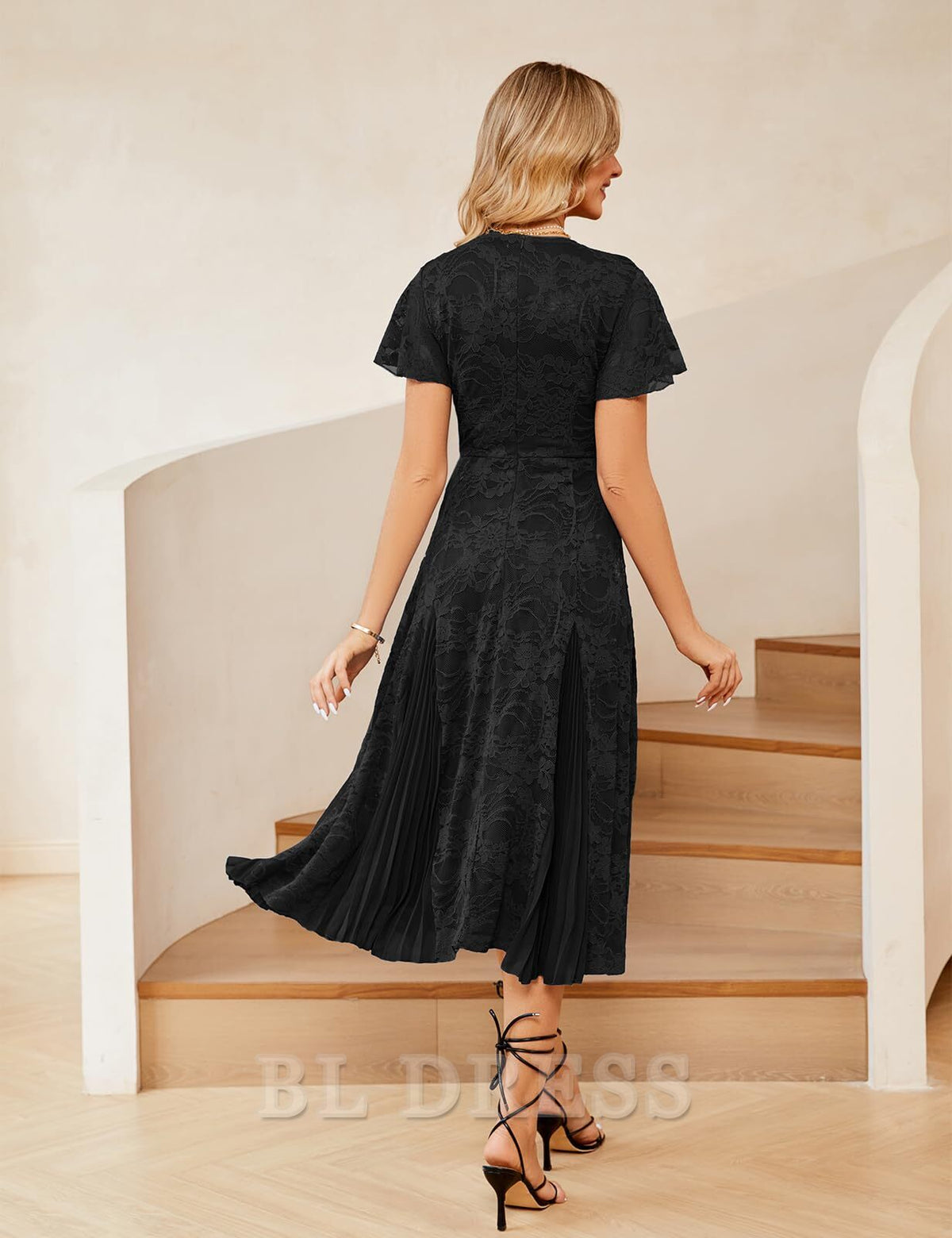 A Line V-Neck Lace Short Sleeve Pleated formal dresses Bridesmaid Dresses evening gown Prom Dress