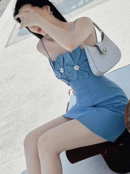 Fashion Blue Spaghetti Strap Design A-line Party Dress Homecoming Dress HZ1024