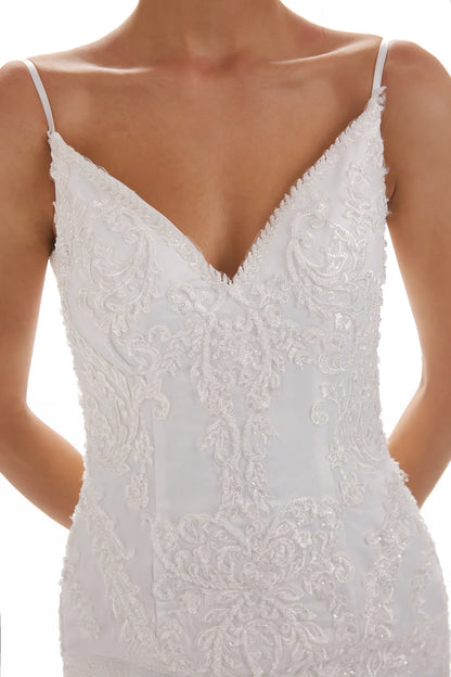 Thin shoulder mermaid ivory mermaid lace wedding dress