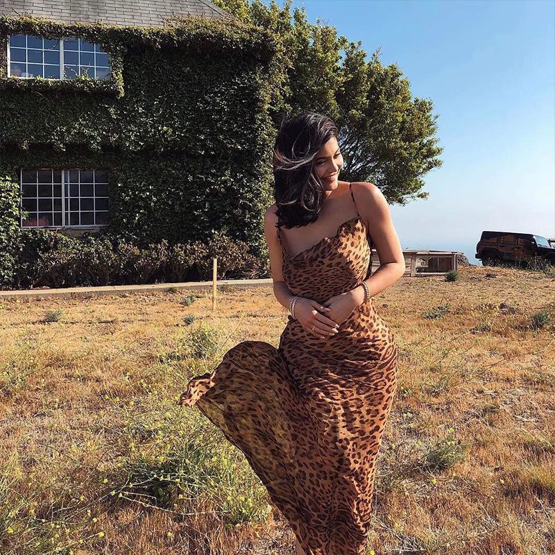 New Fashion Leopard Print Design A-line Spaghetti Strap Women Party Dress HZ1024