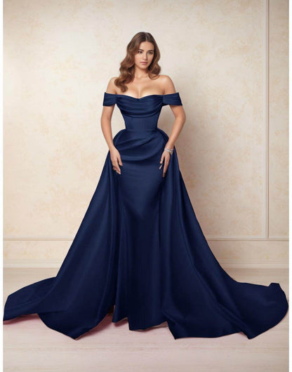 A-Line Chapel Train Satin Prom Dress CS0416