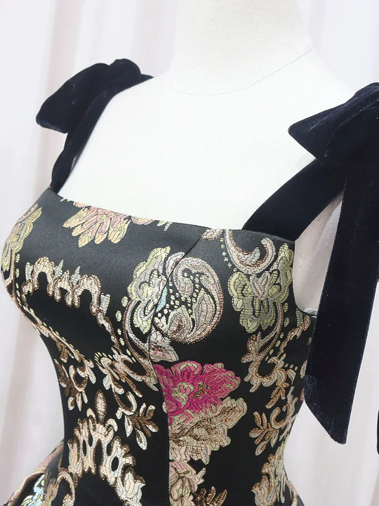 Vintage Floral Applique Spaghetti Strap Design A-line Satin Party Dress Homecoming Dress HZ1024