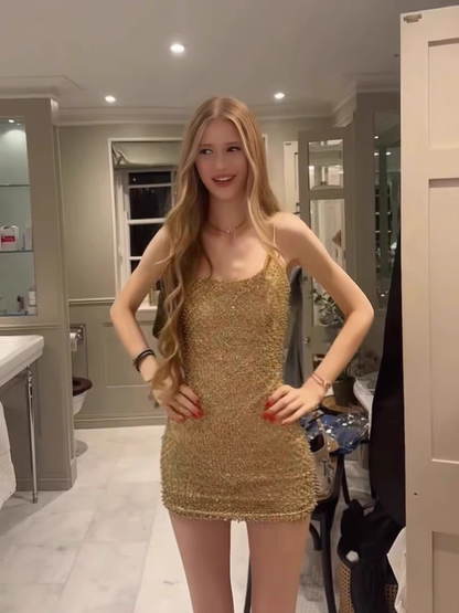 Vintage Golden Sheath Homecoming Dress Shiny Beaded Party Dress Short Cocktail Dress HZ1024