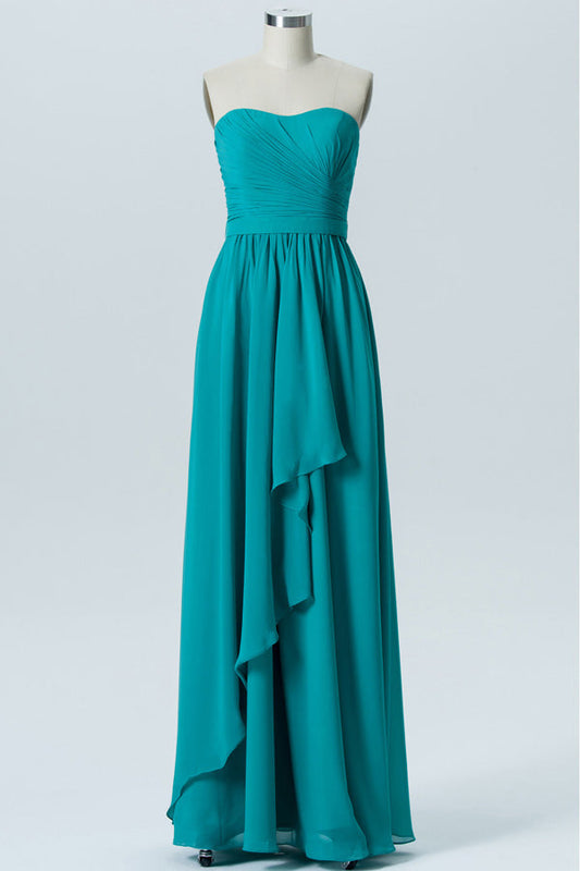 Turquoise Strapless Ruffled Bridesmaid Dress