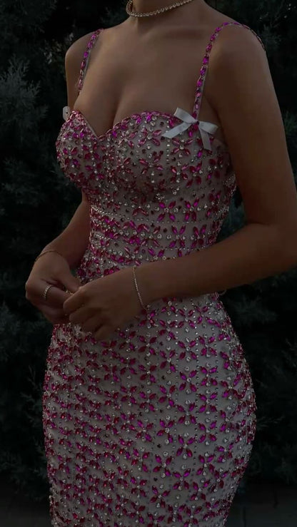 Sheath Spaghetti Straps Exquisite Rhinestone Mermaid Long Prom Dress Evening Dresses
