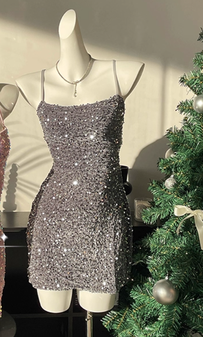 Sexy Backless Halter Sequin Cocktail Dress Black Sheath Short Party Dress Homecoming Dress cc3278