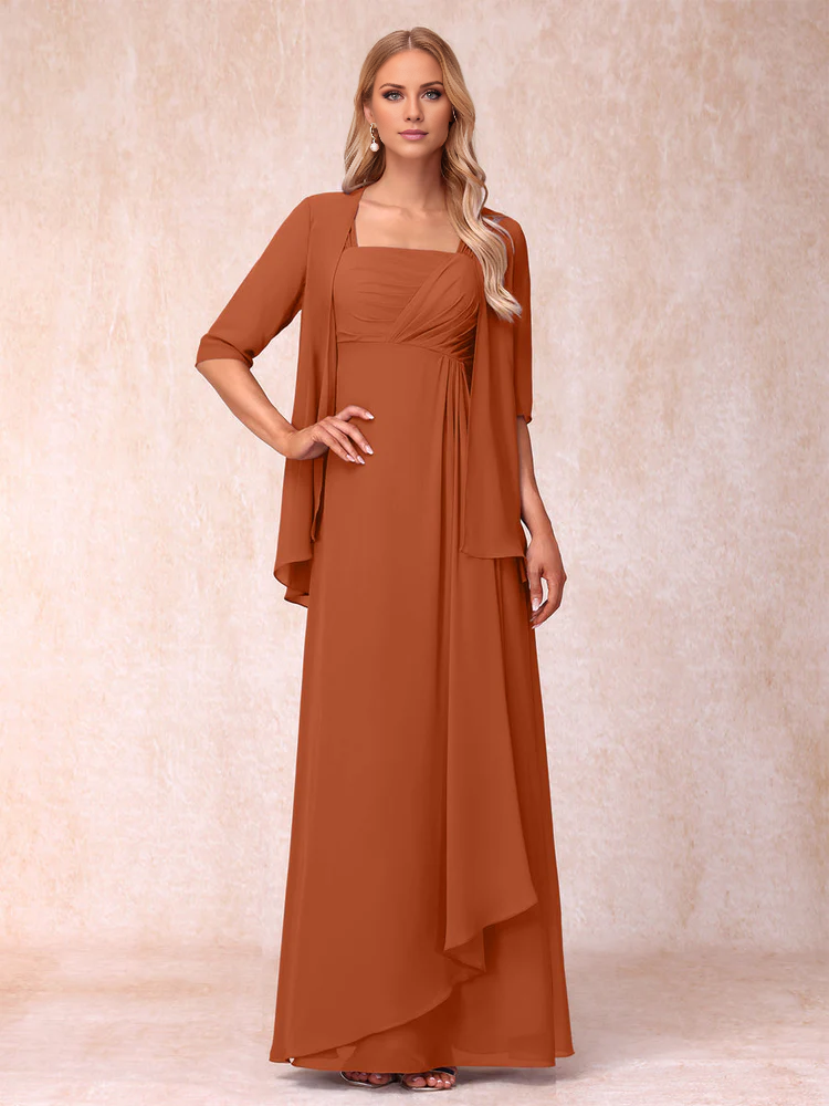 A-line princess sleeveless lotus leaf side length design mother of the bride dress