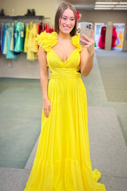 Magenta Chiffon Lace-Up Ruffle Belted A-Line Prom Dress