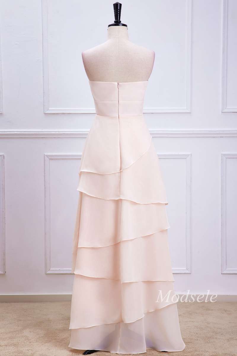 Oat Strapless Multi-Layer Maxi Dress with Handmade Flowers