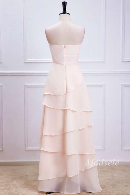 Oat Strapless Multi-Layer Maxi Dress with Handmade Flowers