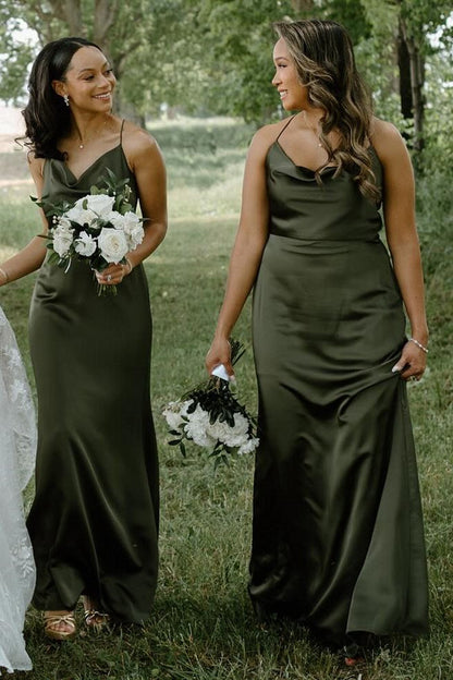 Champagne Cowl Neck Spaghetti Strap Long Dress