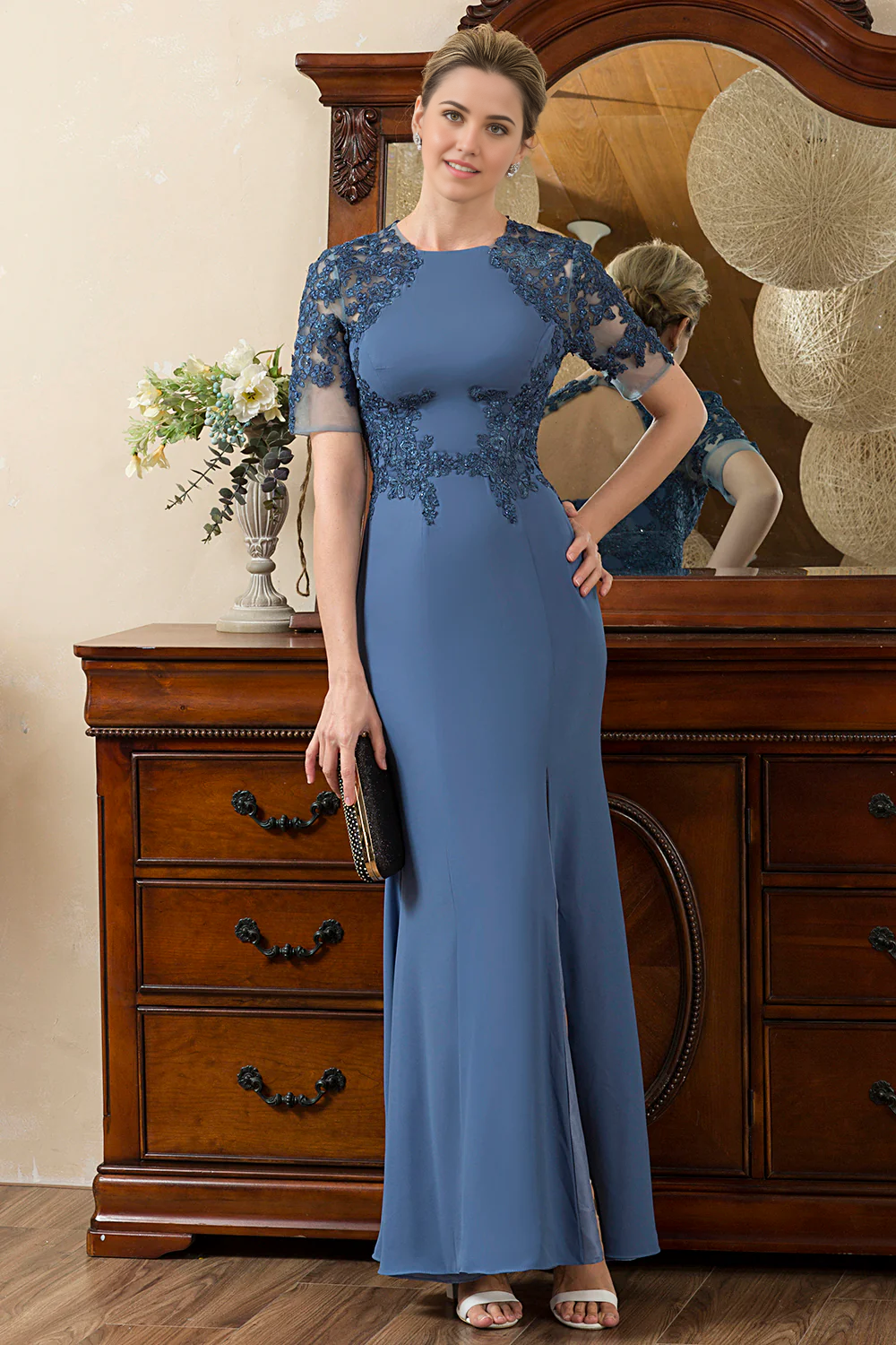 Mermaid Open Back Mother of the Bride Dress with Slit
