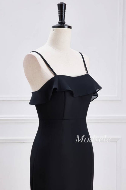 Black Spaghetti Strap Ruffle Multi-Layer Maxi Dress