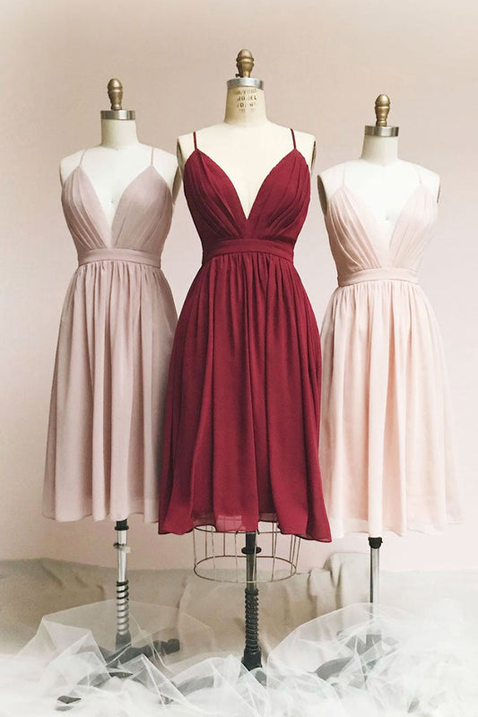 Simple v neck chiffon short prom dress short bridesmaid dress
