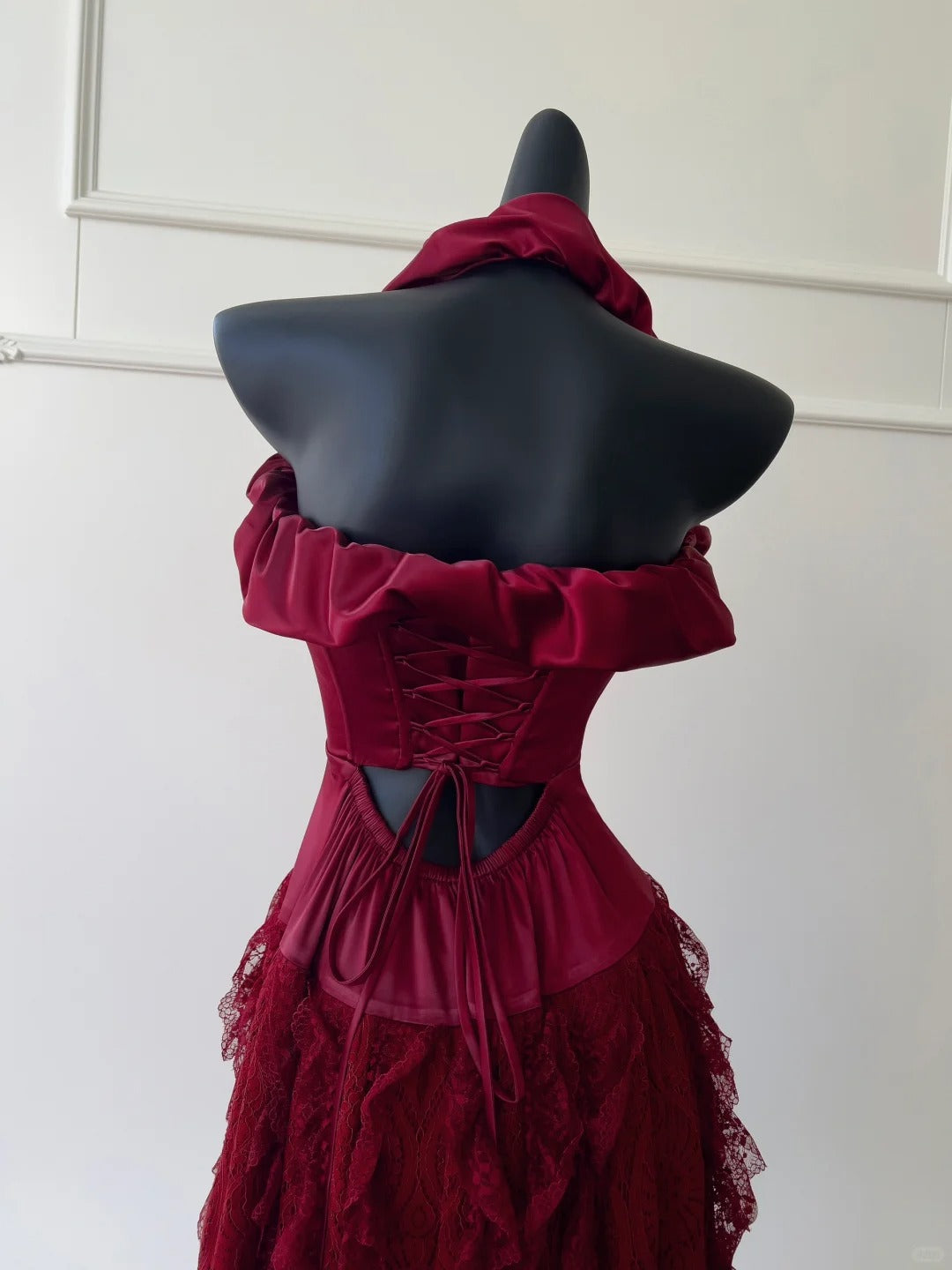 Burgundy Vintage Long Satin Ball Gown Birthday Party Dress Evening Dress gh4409