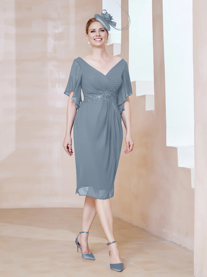 Floating sleeve V-neck sequin decal decoration for mother of the bride dress