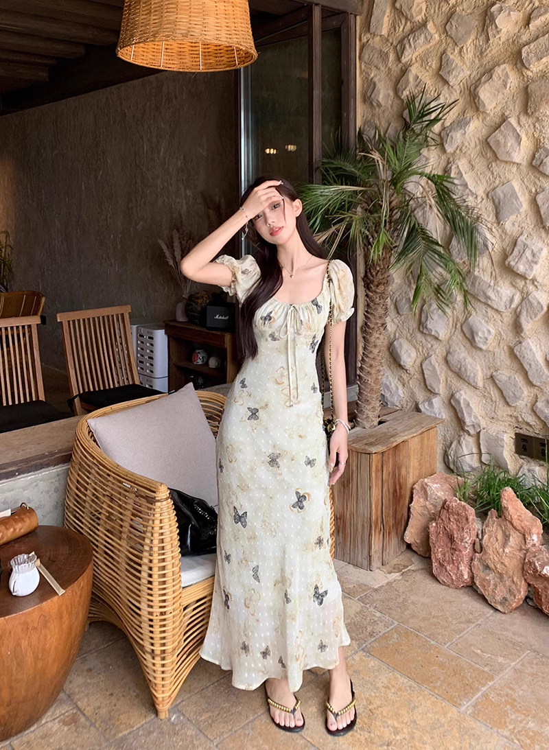 New Fashion Butterfly Design Short Sleeve Casual Floral Dress HZ1024