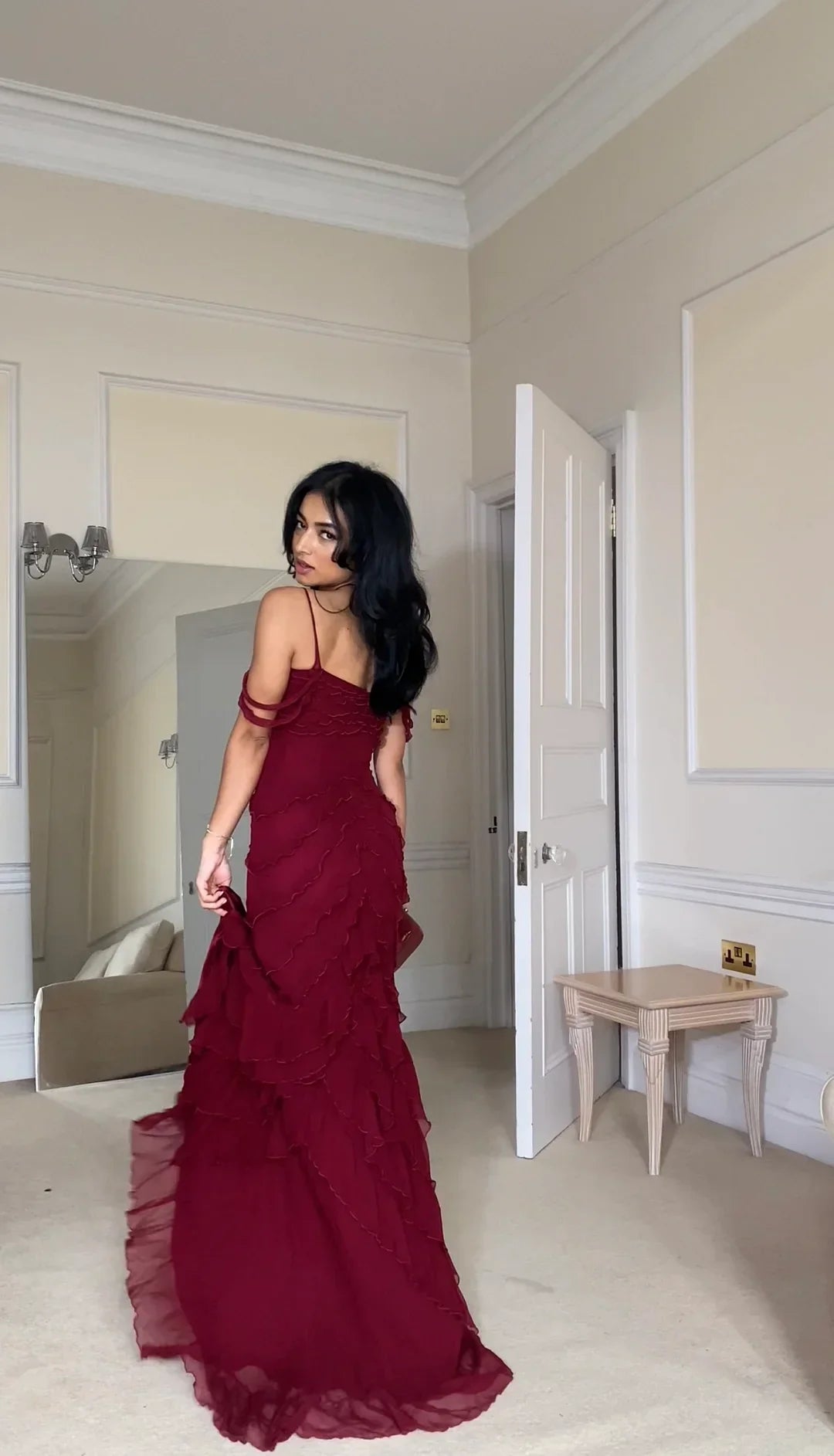 Sexy Burgundy Chiffon Long Prom Dresses Formal Evening Dress