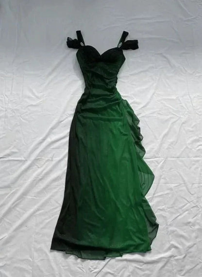 Vintage Shiny Beaded Chiffon Sheath Long Prom Dress Party Dress Evening Dress HZ1024