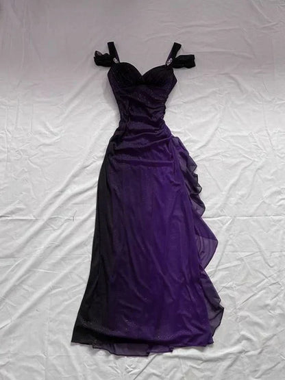Vintage Shiny Beaded Chiffon Sheath Long Prom Dress Party Dress Evening Dress HZ1024