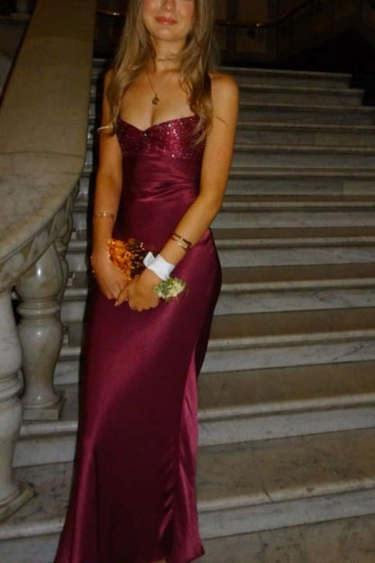 Chic Halter Sweetheart with Sequins Satin Long Prom Party Formal Dress