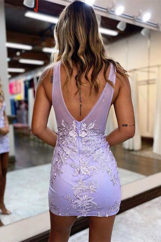 Black Floral Lace Plunging Neck Bodycon Homecoming Dress