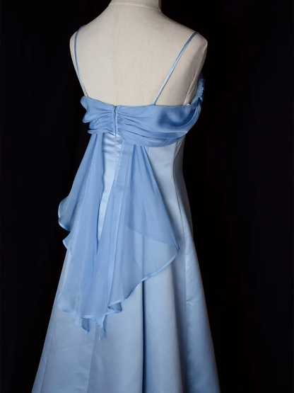 Elegant Blue Spaghetti Straps Long Party Dress A Line Prom Dress cc1479