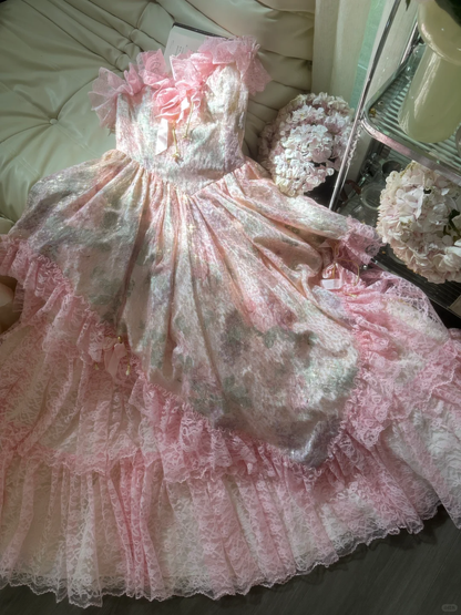 Pink sweet fashion elegant exquisite lace floral long tulle lace princess ball gown evening dress birthday dress adult ceremony dress gh4032